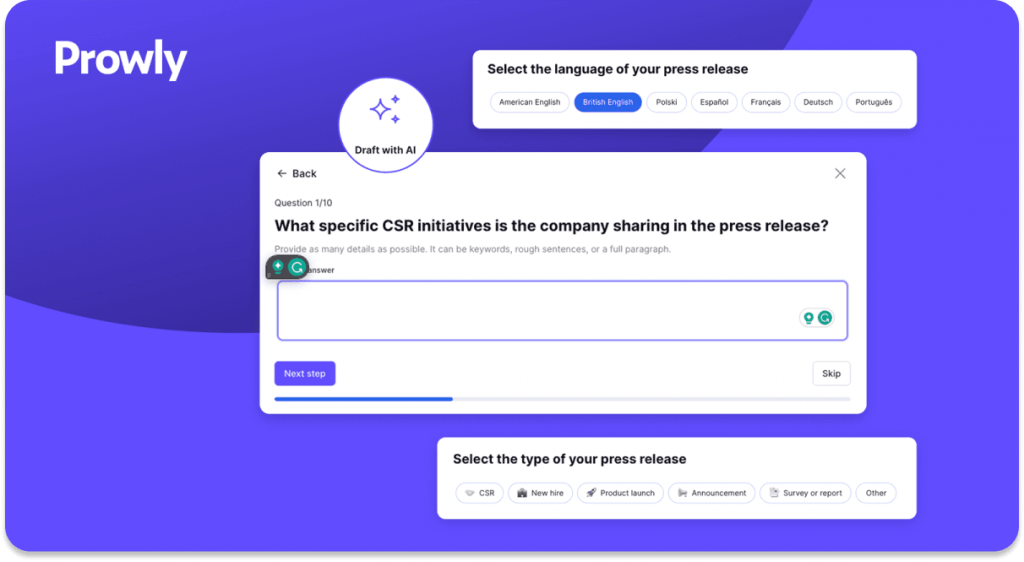 Prowly: AI marketing tools interface screenshot