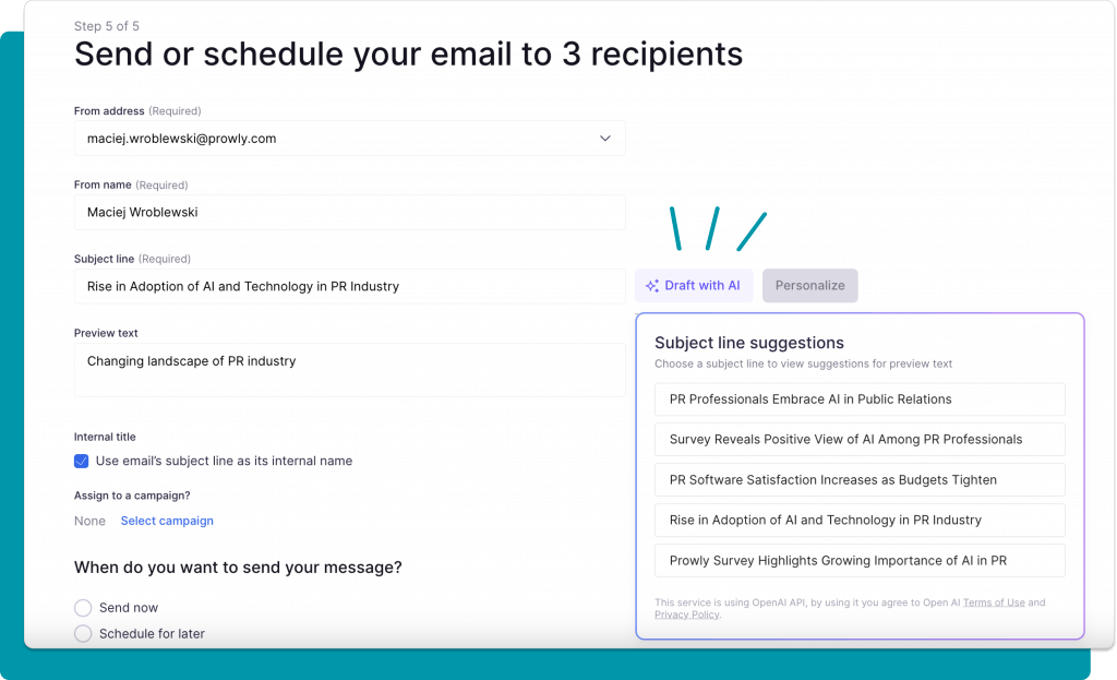 AI subject line suggestions