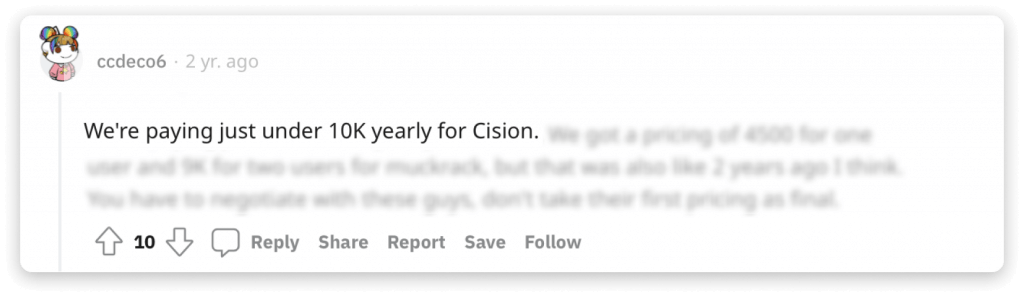 cision pricing screenshot from reddit