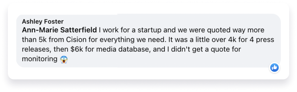 cision pricing screenshot from facebook