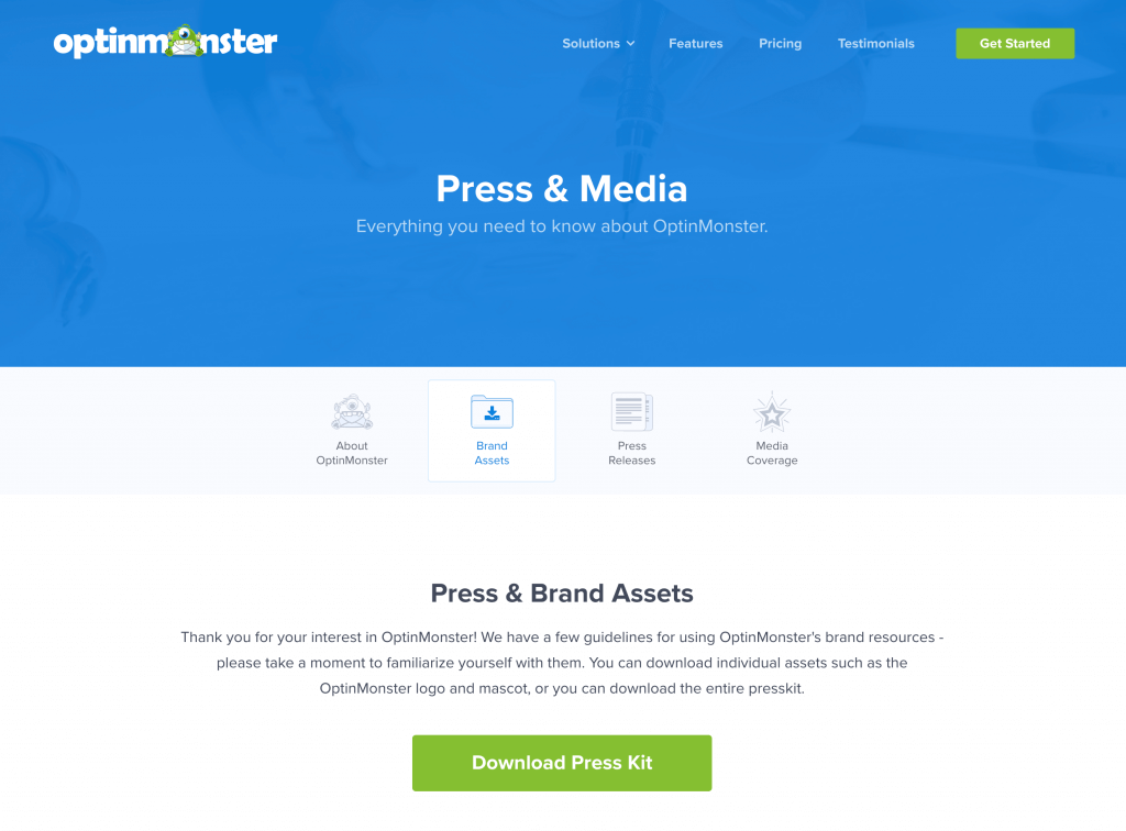 Digital media kit example from OptinMonster