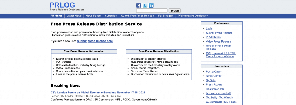 PRlog - Press release submission site