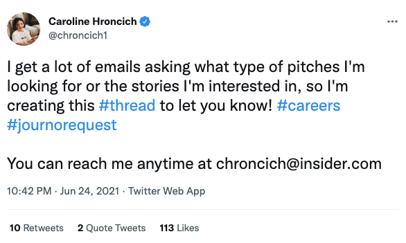 Caroline Hroncich's Twitter post screenshot